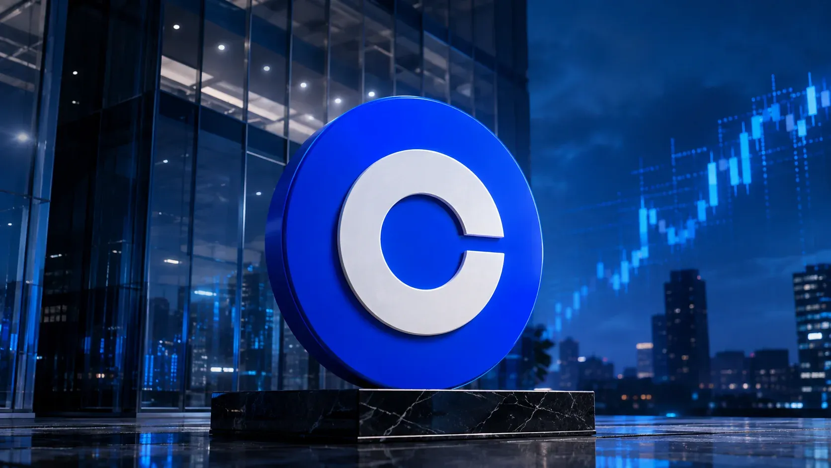 Coinbase logo on a sleek corporate background, hero for a guide to Coinbase jobs